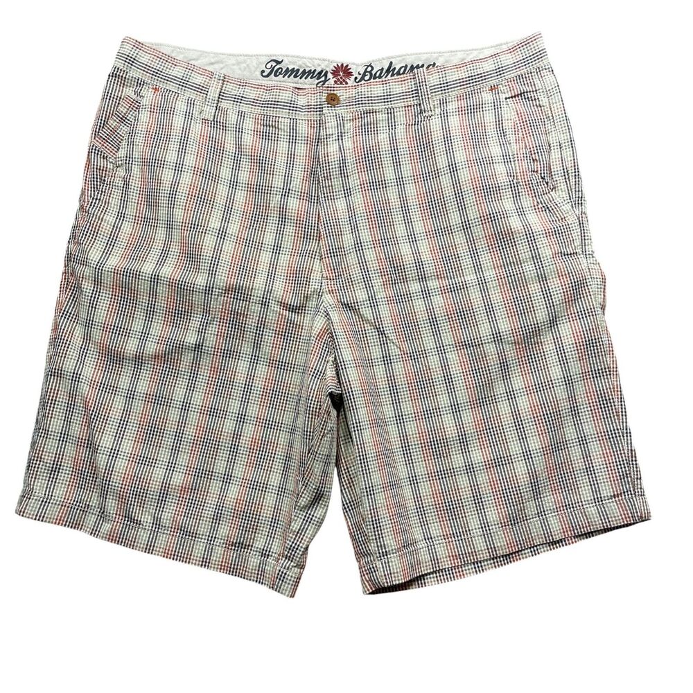 Tommy Bahama 38 Check Chino Shorts Zipper Pockets 100% Cotton